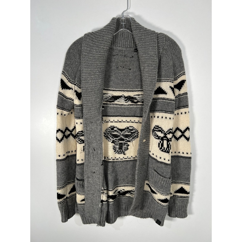 Y2K TNA Aritzia Sea-To-Sky Grey Intarsia Lambswool Shawl Cardigan Sweater Small